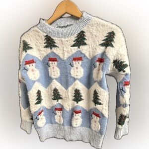 Christmas Festive Blue and White Women's Sweater Ugly Sweater Soft